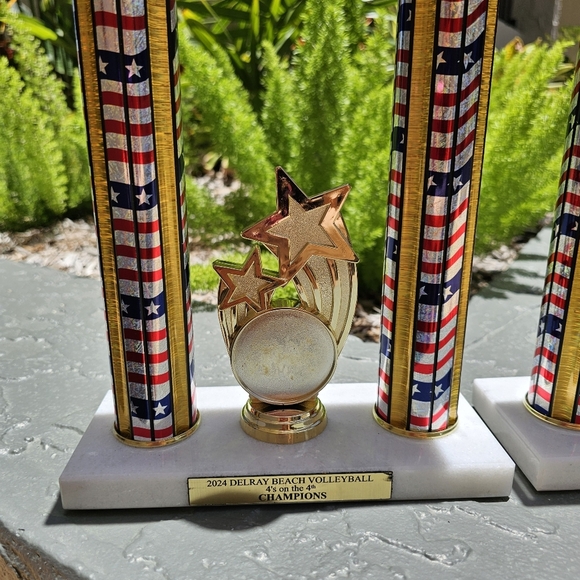 Set of 2 Large 25" Volleyball 2-Tier Patriotic Trophies w/ American Flag Columns - Picture 5 of 8